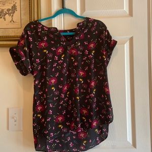 Talbots Medium Petite Floral Blouse in Shades of Pink on Black